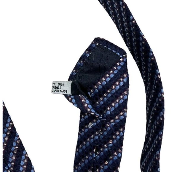 CHRISTIAN DIOR Men's 100% Silk Necktie LUXURY Navy Striped Geometric W:3.7" EUC - Picture 3 of 4